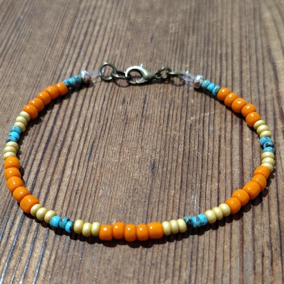 Men's Orange Beaded 8 Inch Bracelet/Handmade Men's Bracelet/Men's Jewelry - Picture 1 of 7